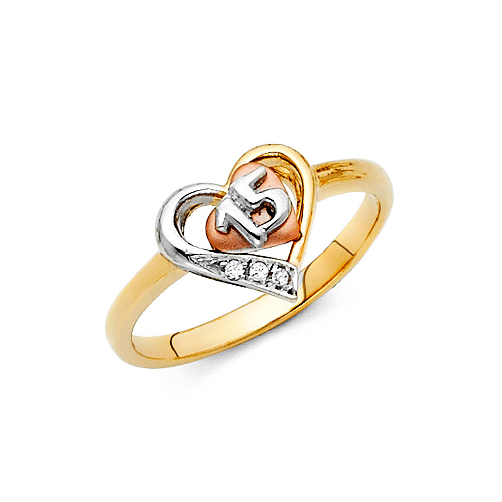 14K Yellow Gold Religious, 15 Años & Crown Ring - RG1882