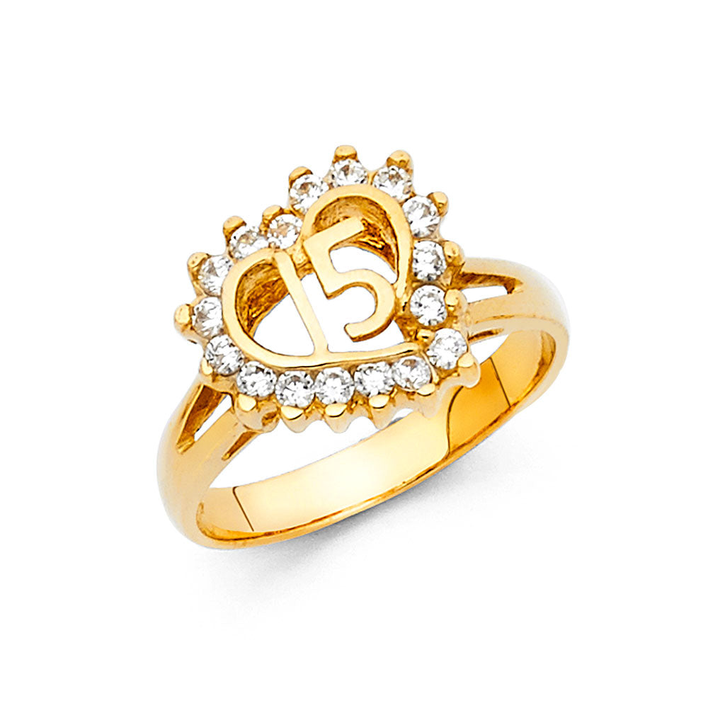 14K Yellow Gold Religious, 15 Años & Crown Ring - RG1895
