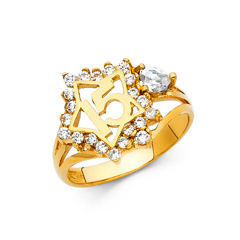 14K Yellow Gold Religious, 15 Años & Crown Ring - RG1897