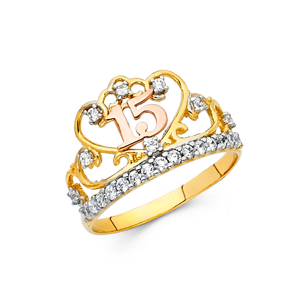 14K Yellow Gold Religious, 15 Años & Crown Ring - RG1899