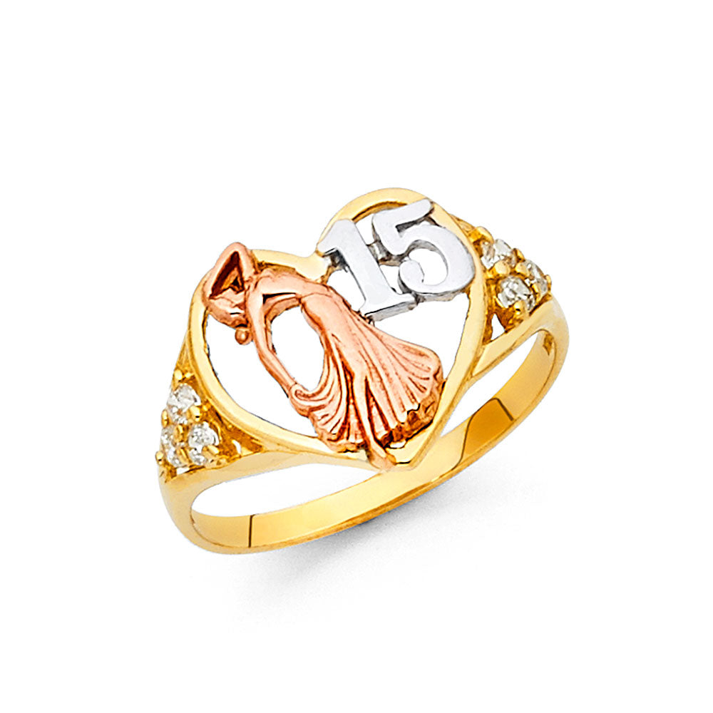 14K Yellow Gold Religious, 15 Años & Crown Ring - RG1900