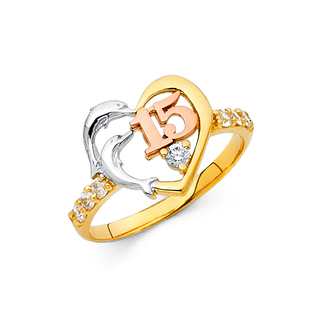 14K Yellow Gold Religious, 15 Años & Crown Ring - RG1901