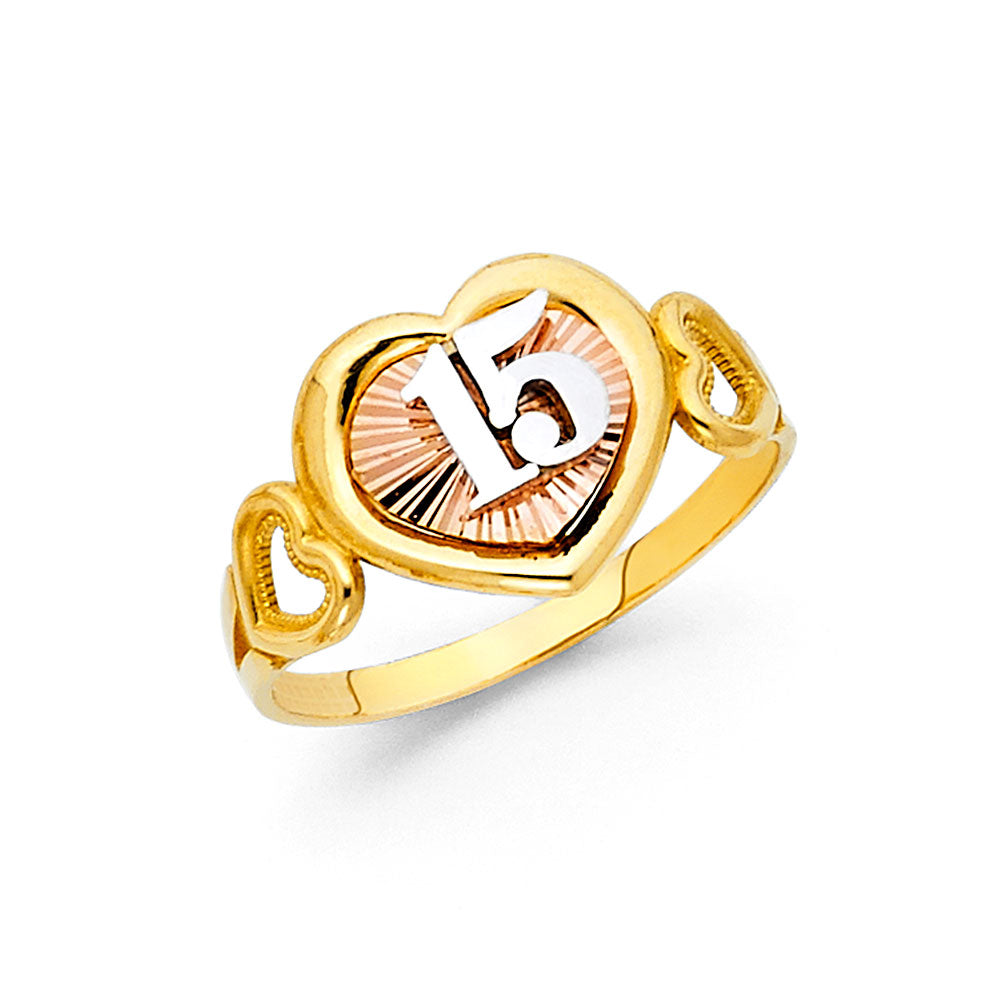 14K Yellow Gold Religious, 15 Años & Crown Ring - RG1903