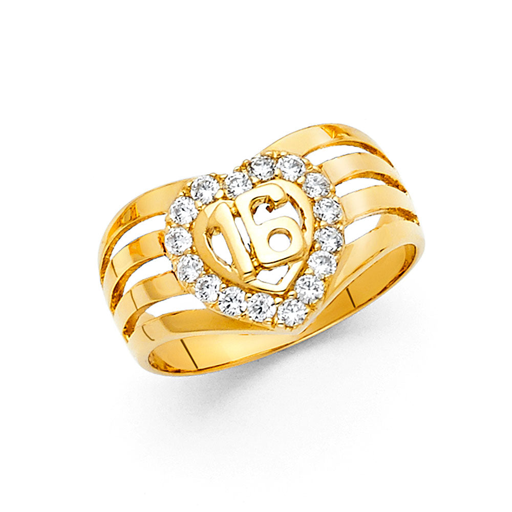 14K Yellow Gold Religious, 15 Años & Crown Ring - RG1911