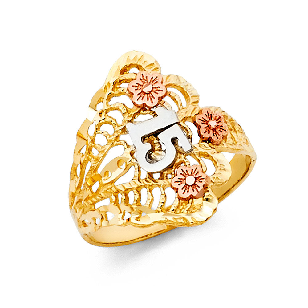 14K Yellow Gold Religious, 15 Años & Crown Ring - RG1917