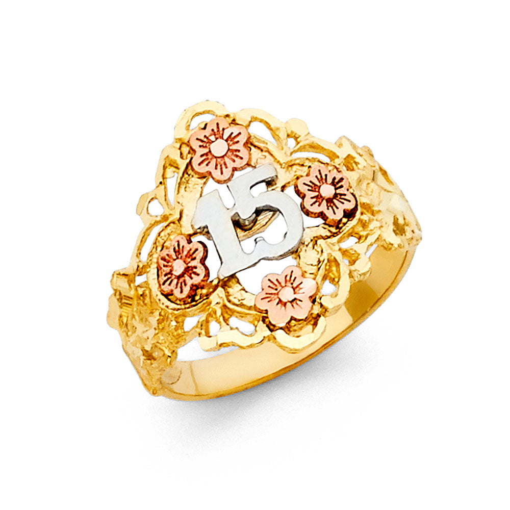 14K Yellow Gold Religious, 15 Años & Crown Ring - RG1919