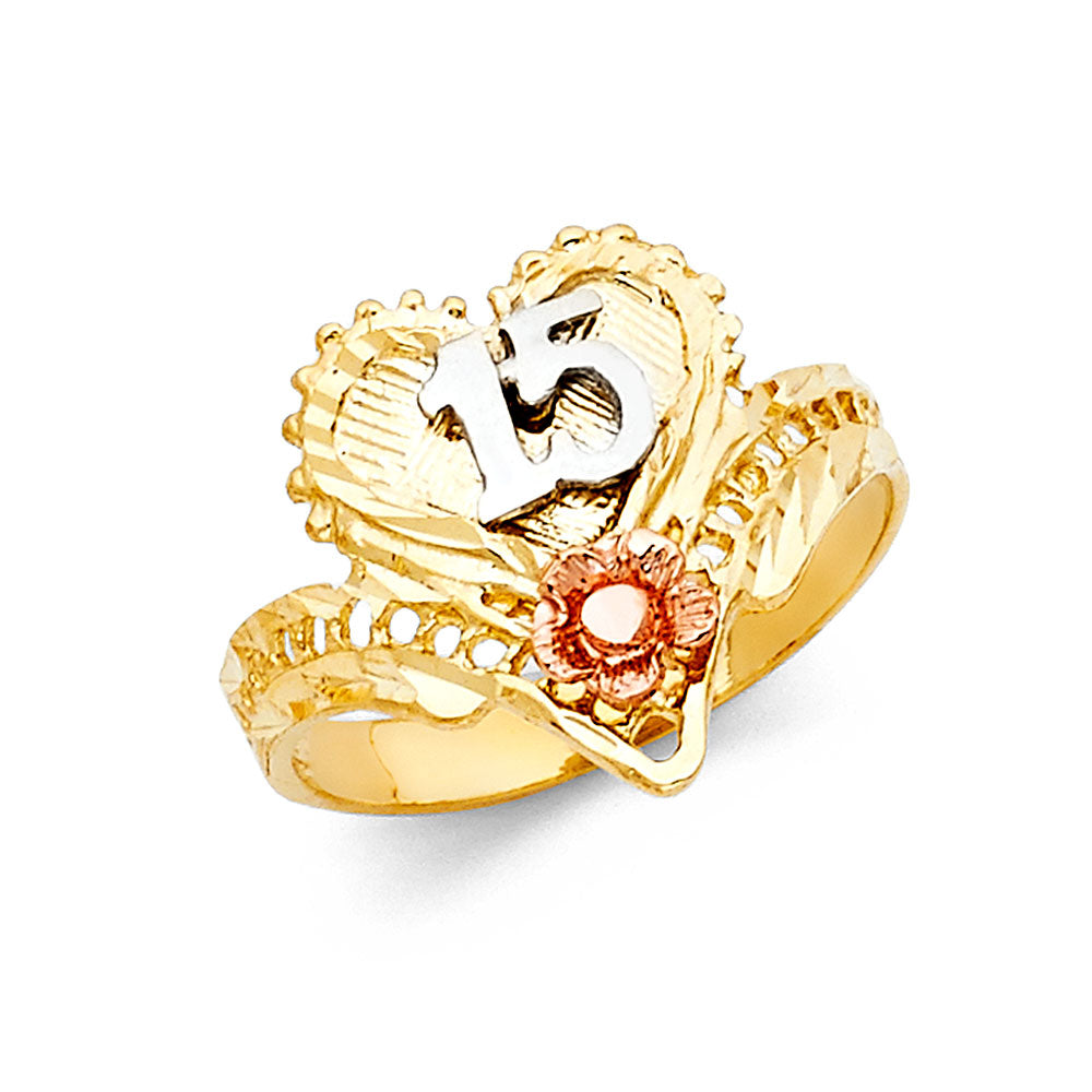 14K Yellow Gold Religious, 15 Años & Crown Ring - RG1924