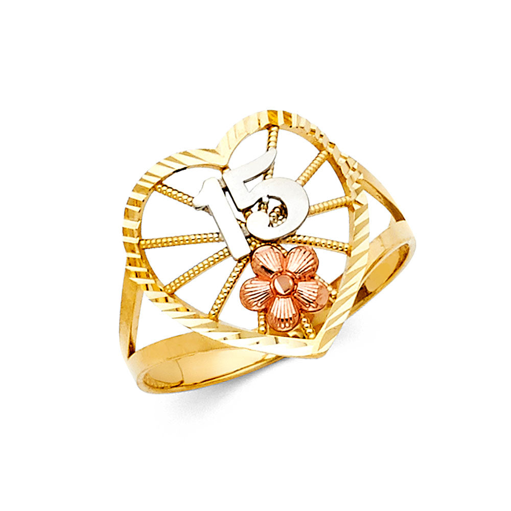 14K Yellow Gold Religious, 15 Años & Crown Ring - RG1925