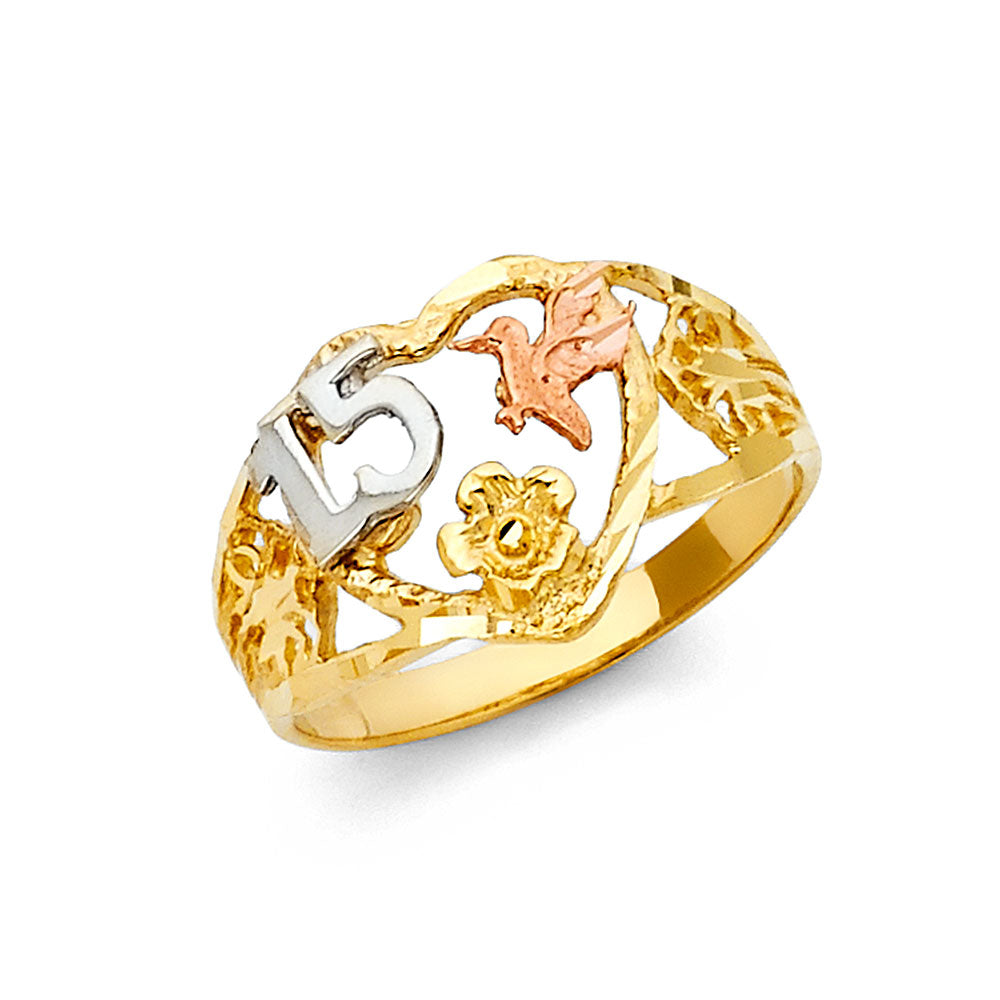 14K Yellow Gold Religious, 15 Años & Crown Ring - RG1927