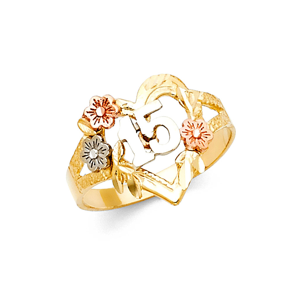 14K Yellow Gold Religious, 15 Años & Crown Ring - RG1929