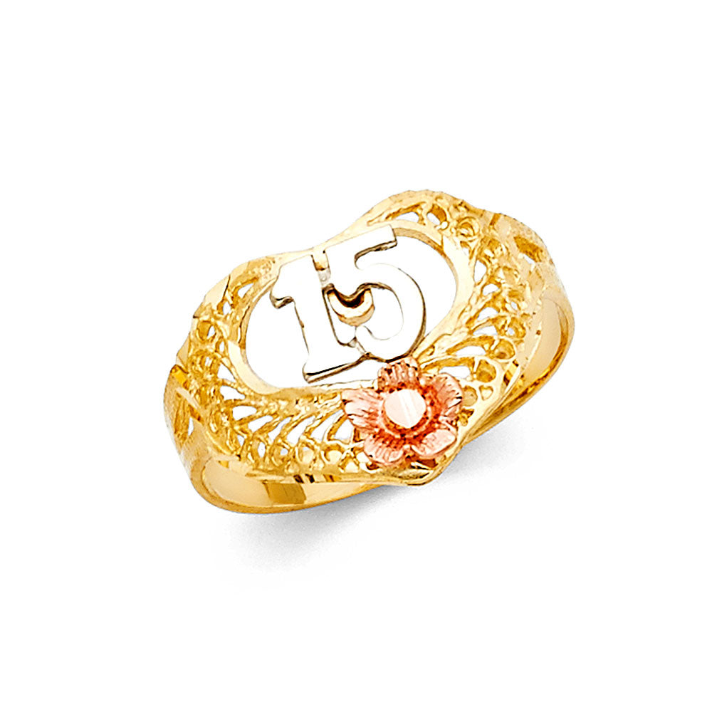 14K Yellow Gold Religious, 15 Años & Crown Ring - RG1930