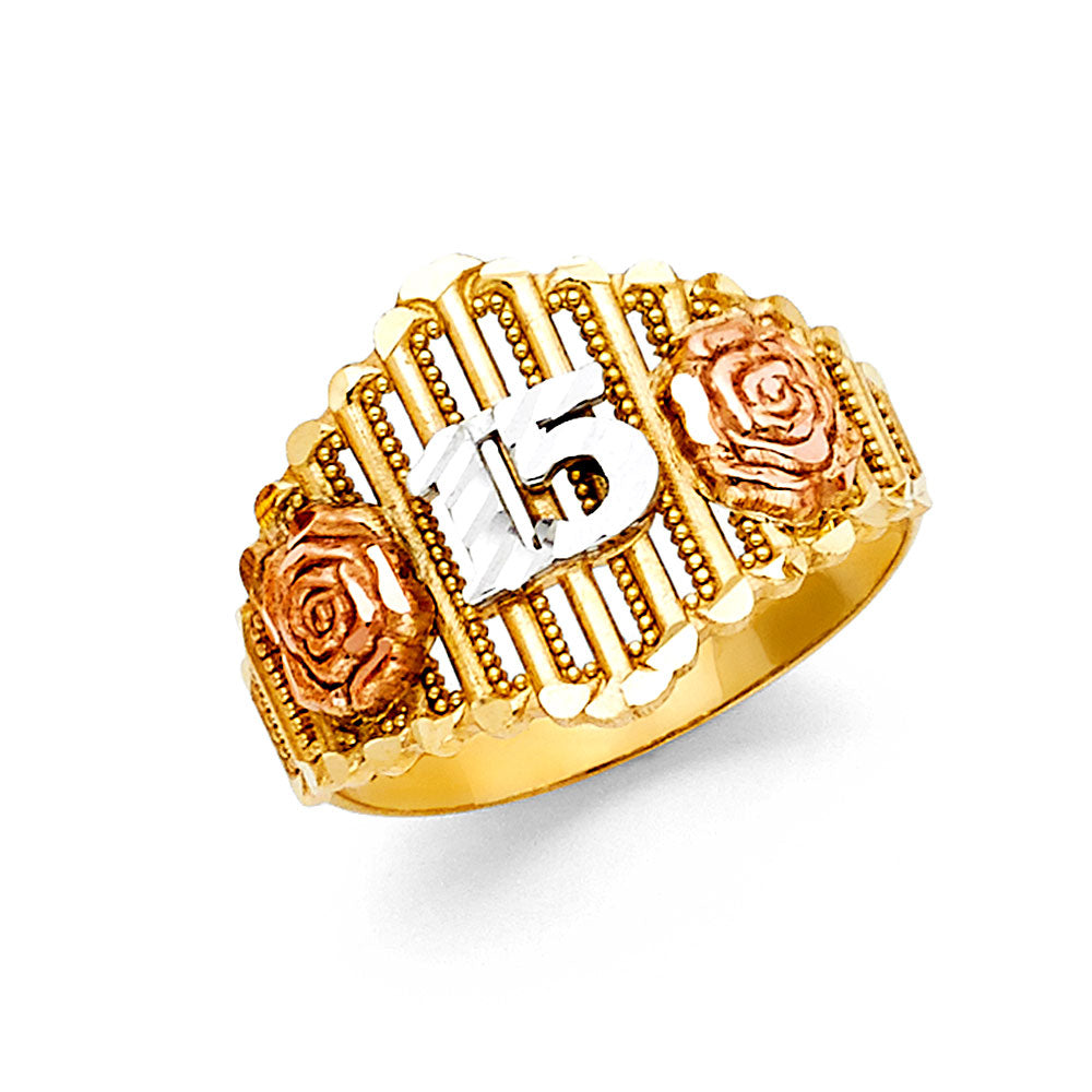 14K Yellow Gold Religious, 15 Años & Crown Ring - RG1934