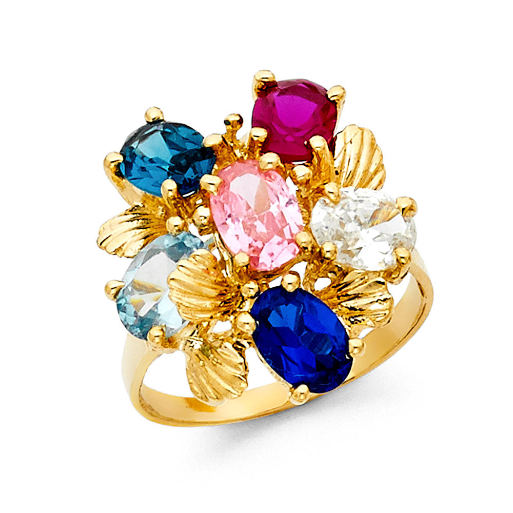 14K Yellow Gold Fancy CZ & Mother's Ring - RG1957