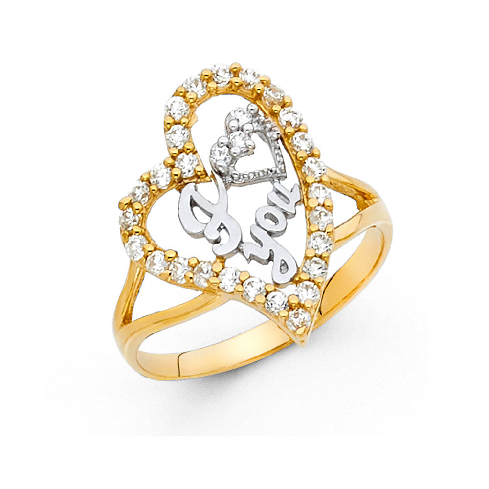 14K Yellow Gold Flower, Heart & Light Ring - RG1994