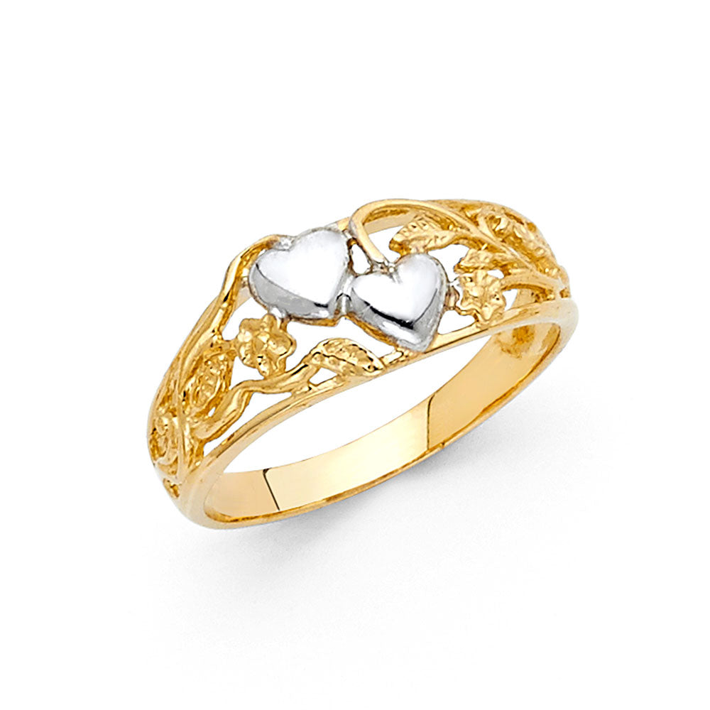 14K Yellow Gold Flower, Heart & Light Ring - RG2013