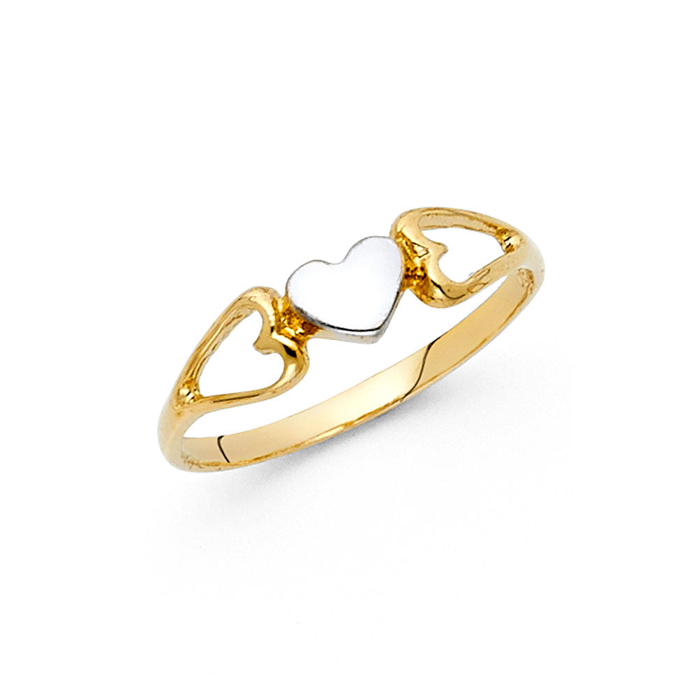 14K Yellow Gold Flower, Heart & Light Ring - RG2014