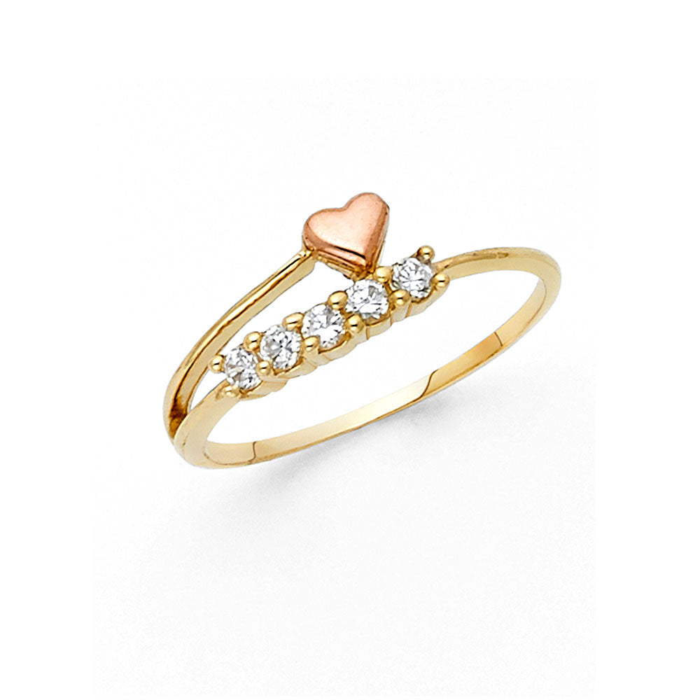 14K Yellow Gold Flower, Heart & Light Ring - RG2020