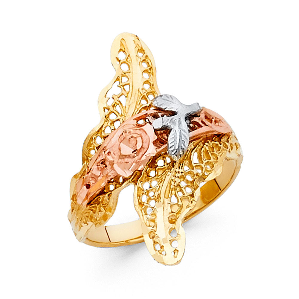 14K Tri Color Flower, Heart & Light Ring - RG2022