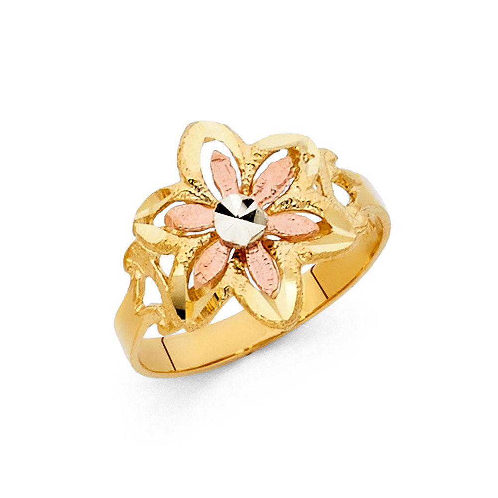 14K Tri Color Flower, Heart & Light Ring - RG2025