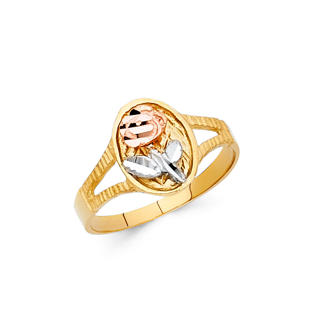 14K Tri Color Flower, Heart & Light Ring - RG2028
