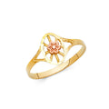 14K Tri Color Flower, Heart & Light Ring - RG2029