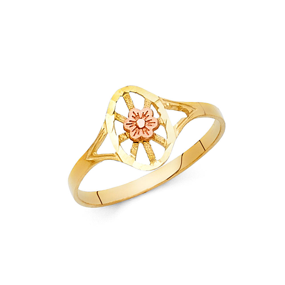 14K Tri Color Flower, Heart & Light Ring - RG2029
