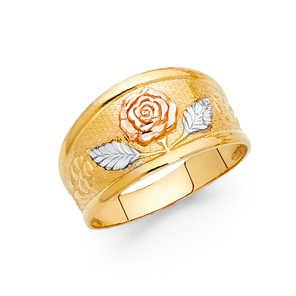 14K Tri Color Flower, Heart & Light Ring - RG2036
