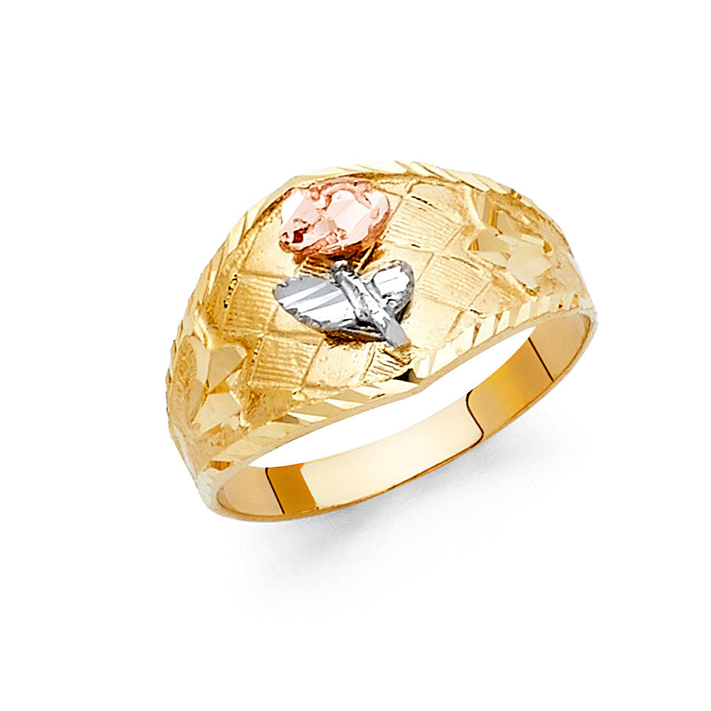 14K Tri Color Flower, Heart & Light Ring - RG2037
