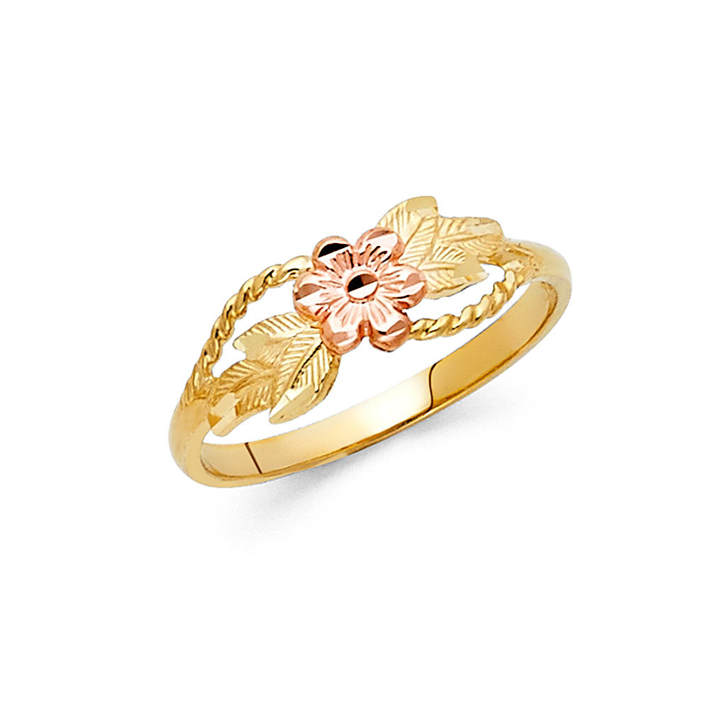14K Tri Color Flower, Heart & Light Ring - RG2043