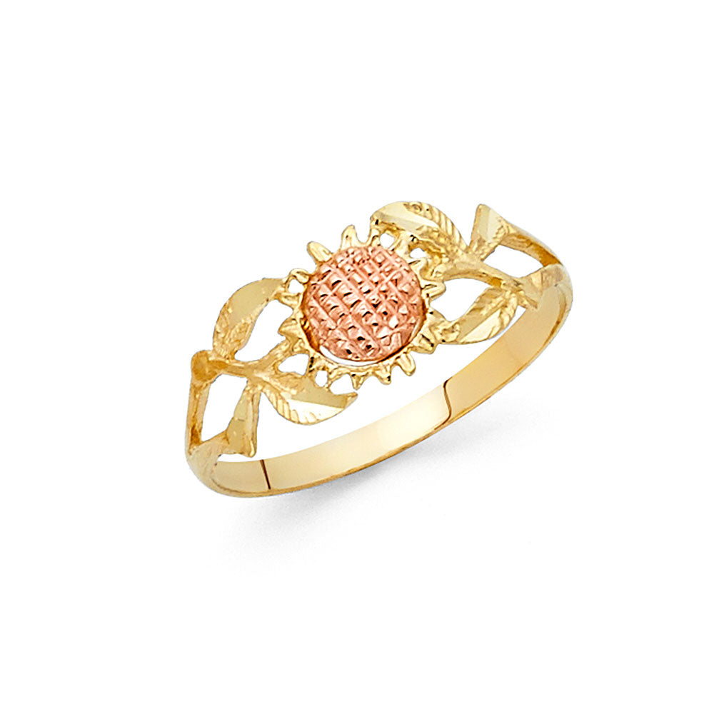 14K Tri Color Flower, Heart & Light Ring - RG2045