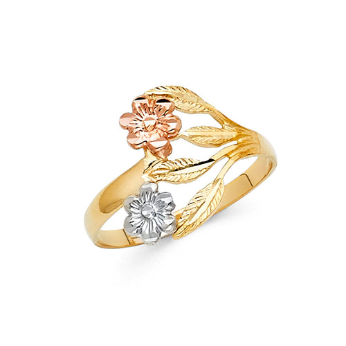 14K Tri Color Flower, Heart & Light Ring - RG2046