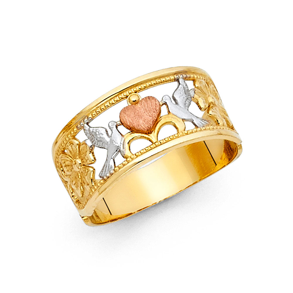 14K Yellow Gold Flower, Heart & Light Ring - RG2110