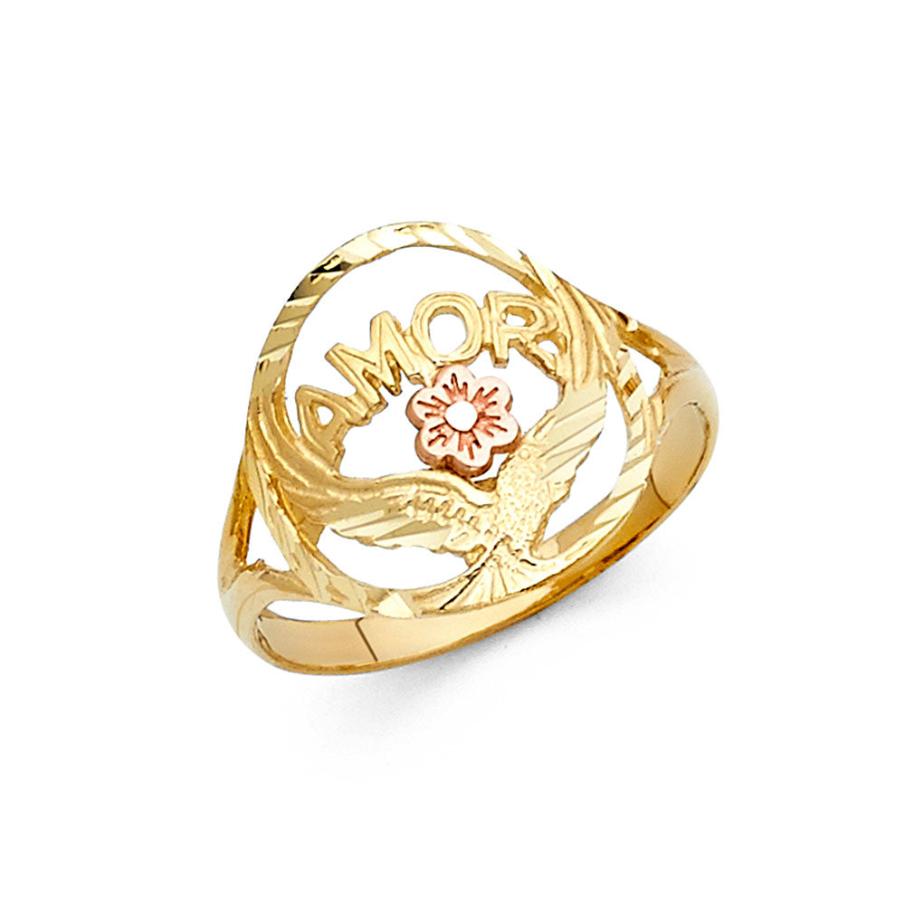 14K Yellow Gold Flower, Heart & Light Ring - RG2113