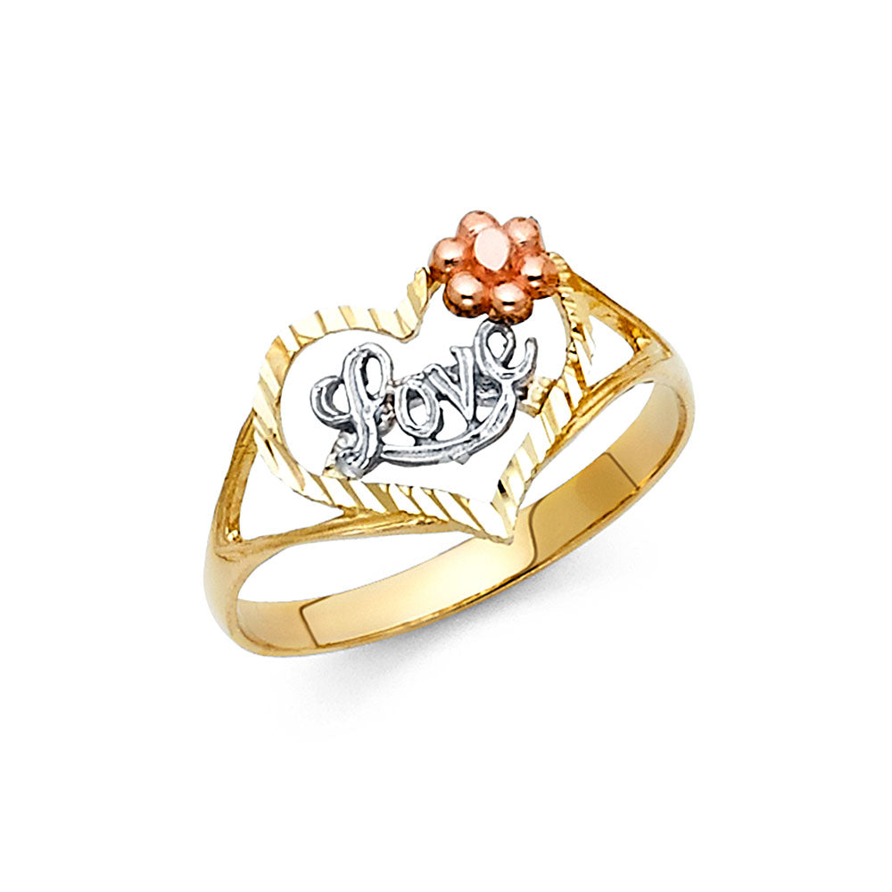 14K Yellow Gold Flower, Heart & Light Ring - RG2114