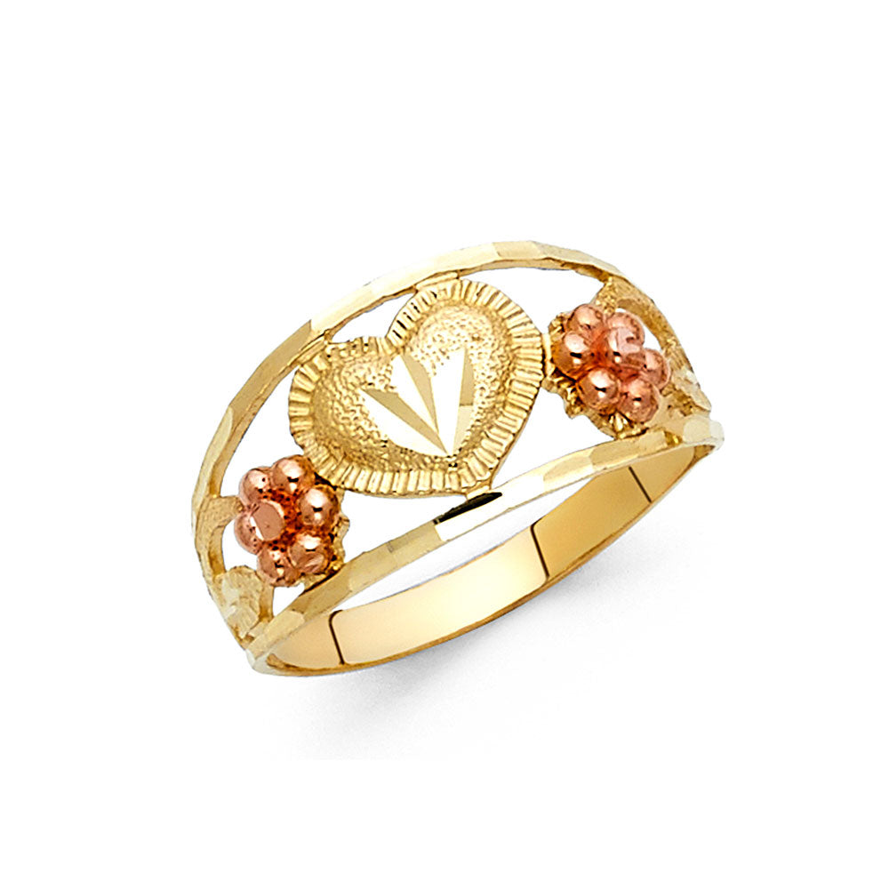 14K Tri Color Flower, Heart & Light Ring - RG2119