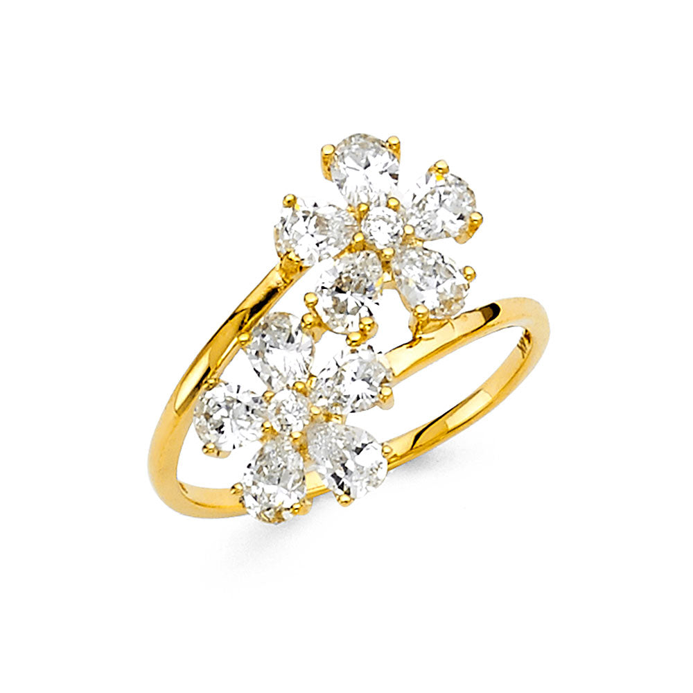 14K Tri Color Flower, Heart & Light Ring - RG2135