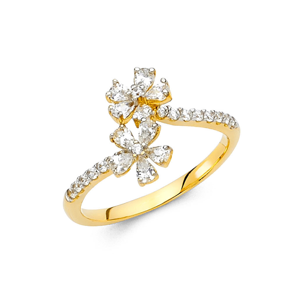 14K Tri Color Flower, Heart & Light Ring - RG2136