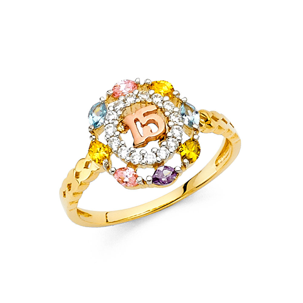 14K Yellow Gold Religious, 15 Años & Crown Ring - RG2140
