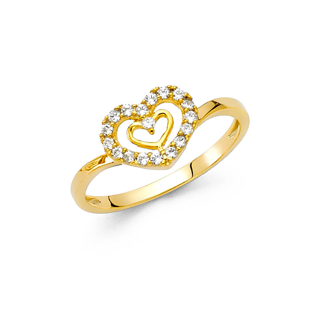 14K Yellow Gold Flower, Heart & Light Ring - RG2150