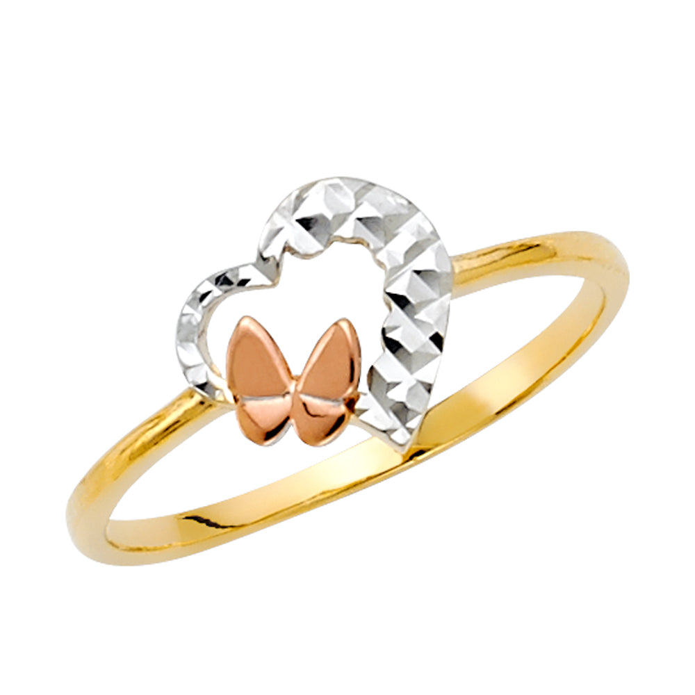 14K Yellow Gold Flower, Heart & Light Ring - RG2154
