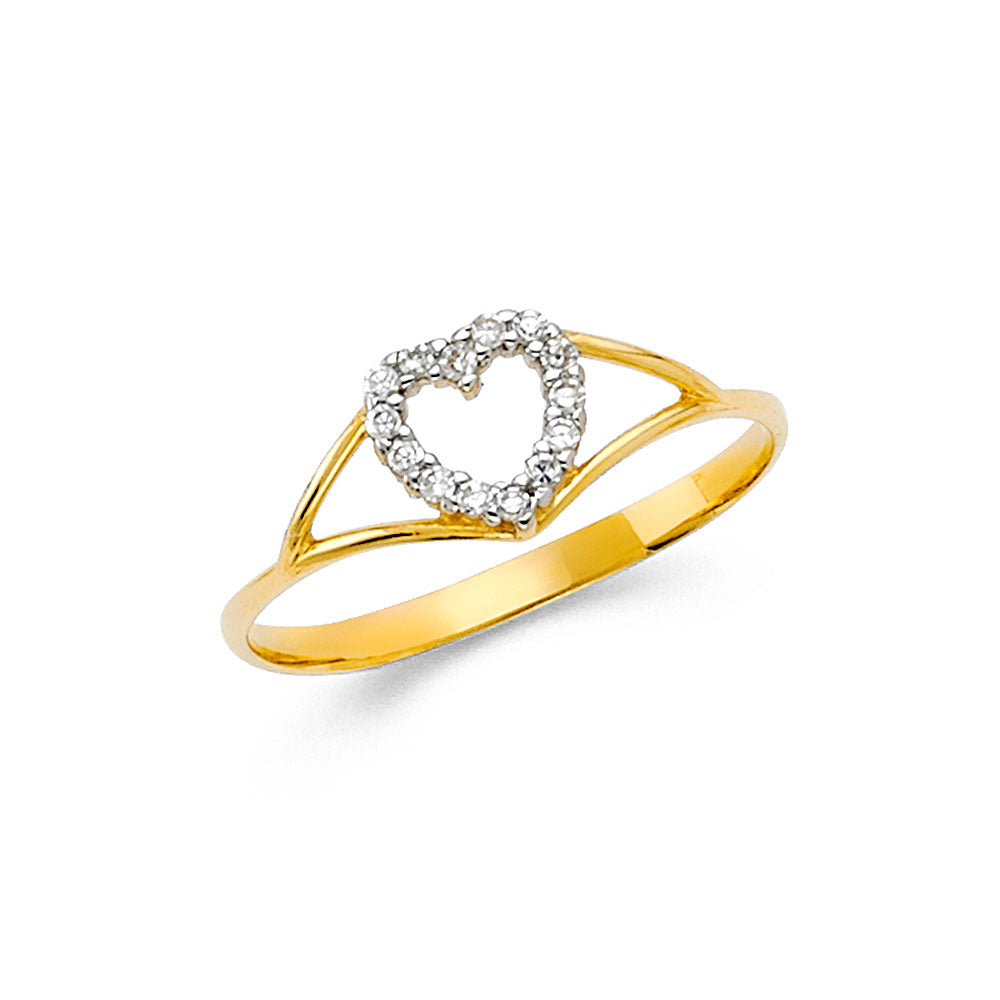 14K Yellow Gold Flower, Heart & Light Ring - RG2157