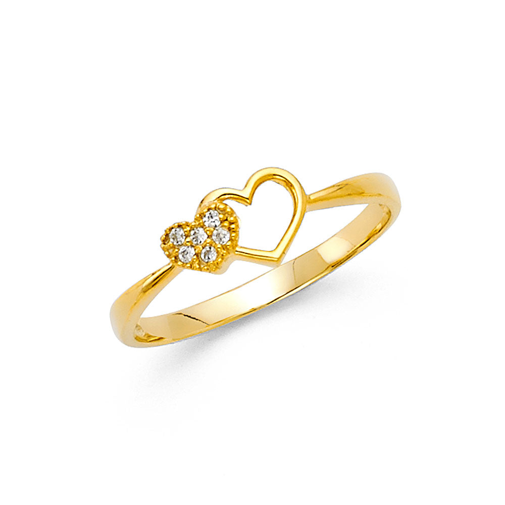 14K Yellow Gold Flower, Heart & Light Ring - RG2158