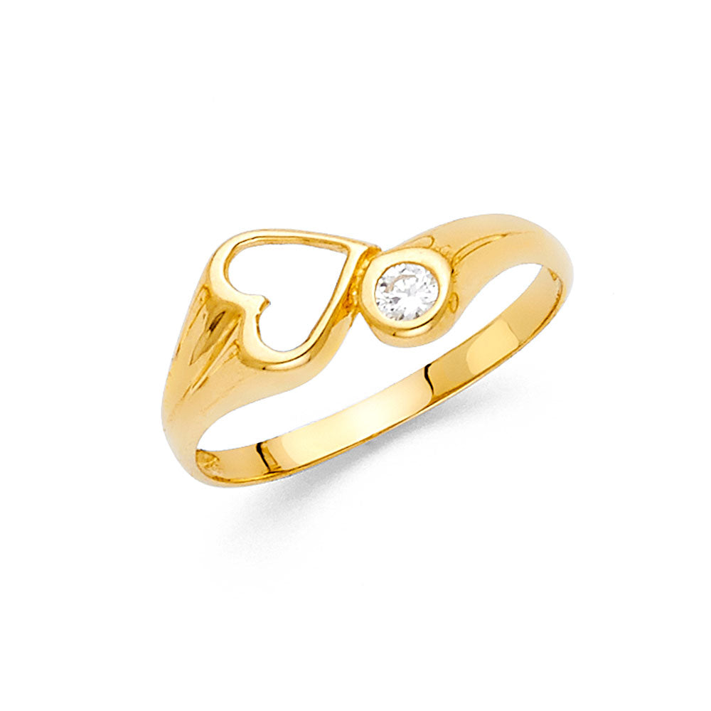 14K Yellow Gold Flower, Heart & Light Ring - RG2221