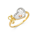 14K Yellow Gold Flower, Heart & Light Ring - RG2324