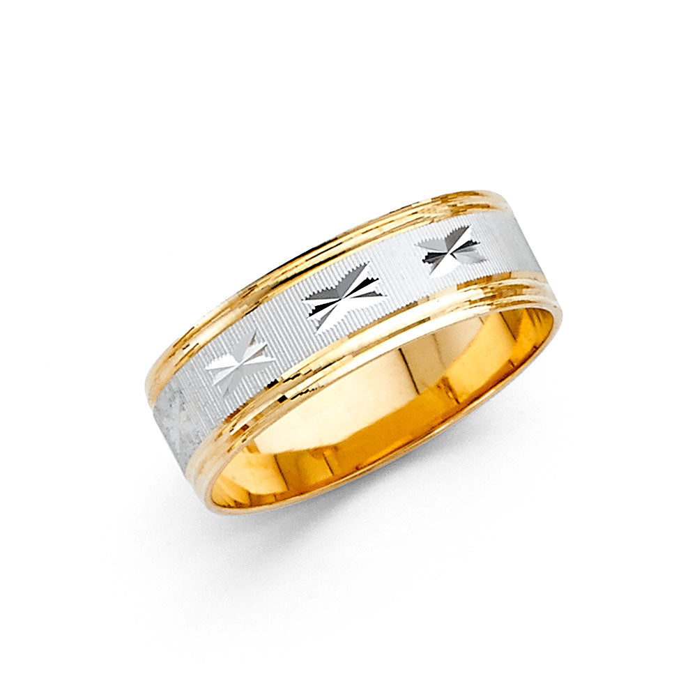 14K Yellow Gold Plain & Fancy Wedding Band 6mm - RG2362