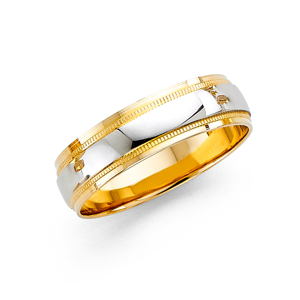 14K Yellow Gold Plain & Fancy Wedding Band 6mm - RG2383