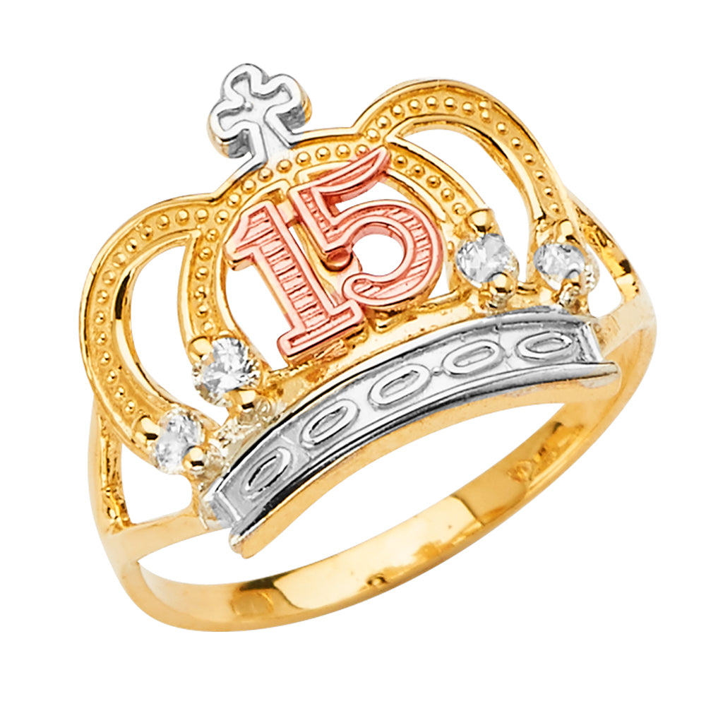 14K Yellow Gold Religious, 15 Años & Crown Ring - RG2577