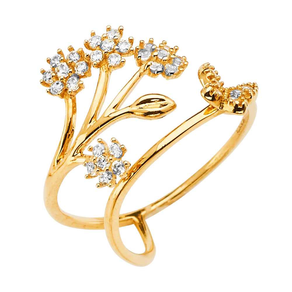 14K Tri Color Flower, Heart & Light Ring - RG2675