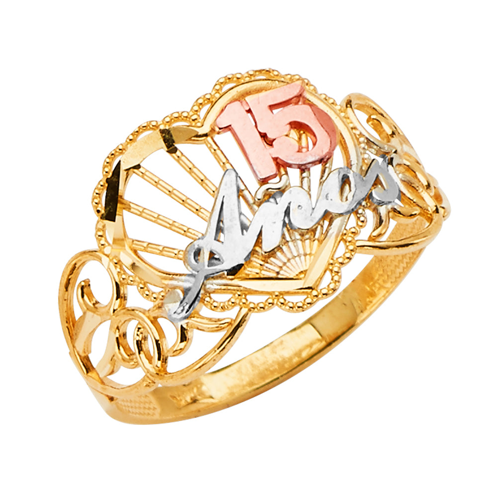 14K Yellow Gold Religious, 15 Años & Crown Ring - RG2678