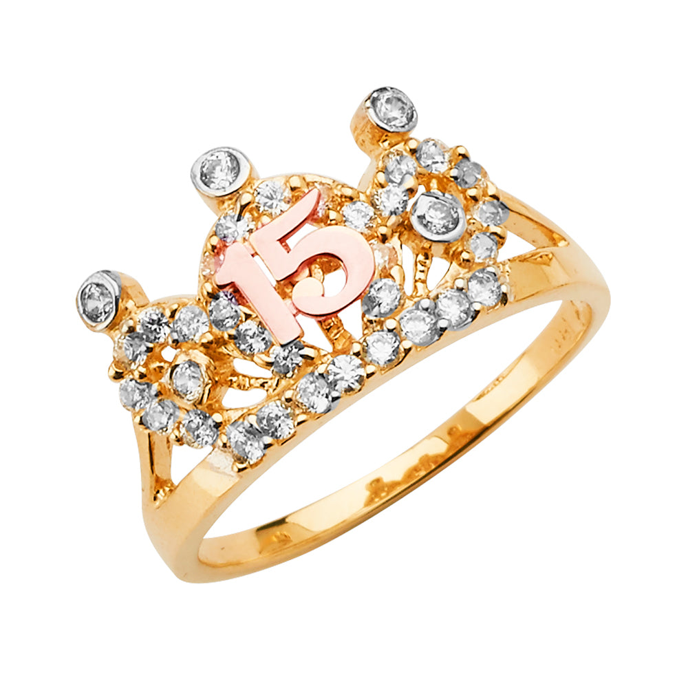 14K Yellow Gold Religious, 15 Años & Crown Ring - RG2680